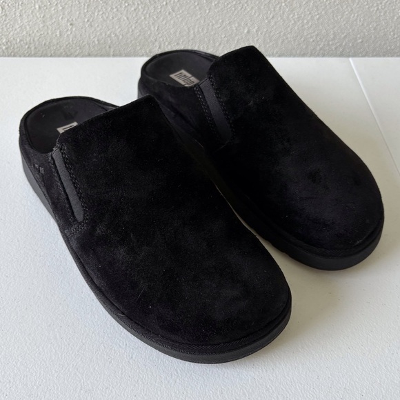 FitFlop Elasticated Slip On Black Suede Upper Mules Size 7 Slip Resistant Rubber - Picture 1 of 8